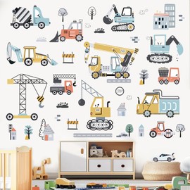 wondever Construction Vehicles Wall Stickers Excavator Tractor Trucks Peel and Stick Wall Art Decals for Baby Nursery Kids Bedroom Toddler Boys Room
