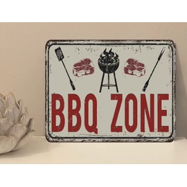 1x BBQ Zone Garden Metal Plaque Sign Gift House Novelty (mt279) (200mm x 150mm)
