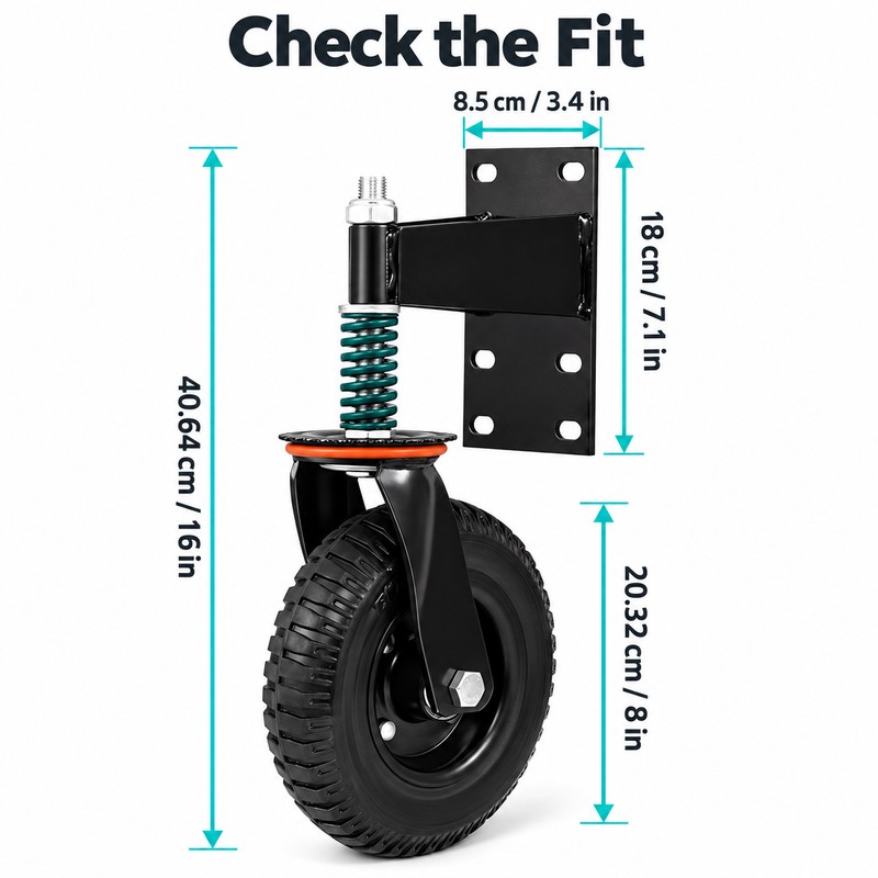 8 Inch Spring Loaded Heavy Duty Gate Wheel, 600 lb