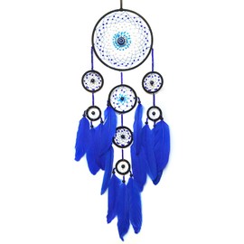 SOYUZU Evil Eye Blue Dream Catcher Large Dream Catchers Wall Decor Handmade Feather Dreamcatcher Wall Hanging Ornament for Bedroom Living Room Home Decor