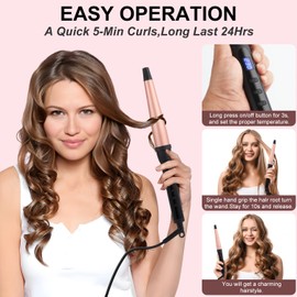 Curling Wand, Professional Ceramic 3/4-1 1/4 Inch Tapered Hair Curling Iron, LCD Display with 14 Heat Setting(100°C to 230°C), Dual Voltage Instant Heating Hair Wand Curler for All Hair Type
