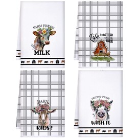 Mixweer Set of 4 Decorative Kitchen Towels Farm Dish Towels Dish Cloths Absorbent Retro Color Hand Towels Tea Dish Washcloths for Cooking Baking Housewarming Gift 15.75 x 23.62 in
