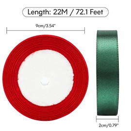 jijAcraft Satin Ribbon Christmas Red and Green, 20 mm Christmas Ribbon, 44 Metres Christmas Gift Ribbon, Fabric Ribbon for Christmas, Christening, Wedding, Decoration and Gift
