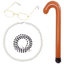 Dxhycc Old Lady Costume Set for Kids 100 Day of School Granny Costume Accessories Eyeglasses Glasses Chain Necklace Inflatable Cane