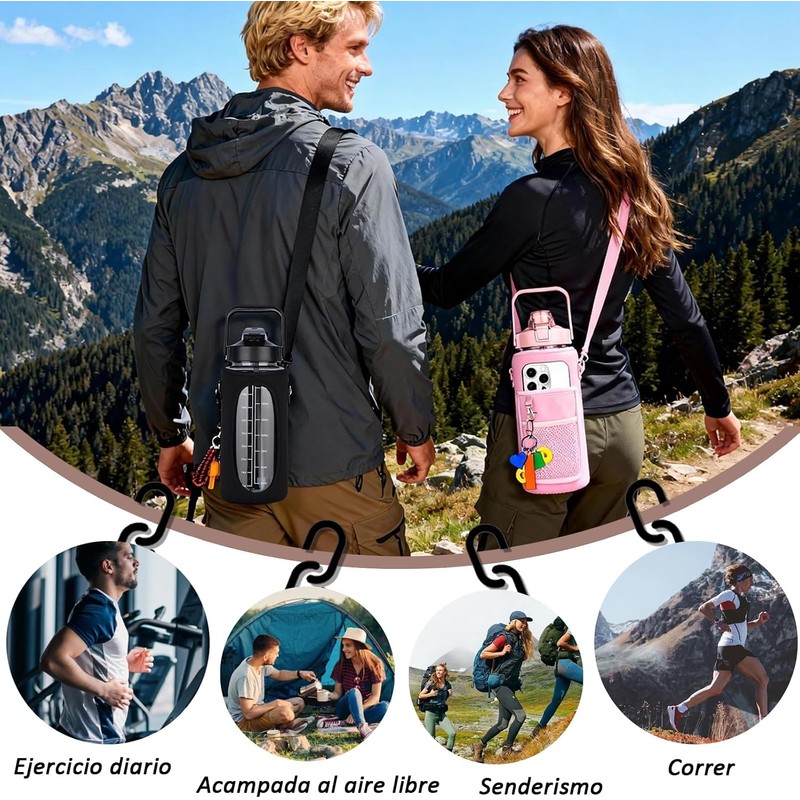 Botella de Agua Deportiva 2L para Gimnasio con Funda y