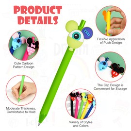 AUAUY 5PCS Cartoon Ballpoint Pens, Cute Mouse Head Character Ears Pens, Retractable Ballpoint Pen, Multi Color Jumbo Autograph Princess Pen Gifts Signature Office Accessories for Teacher Student