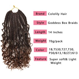 Goddess Box Braids Crochet Hair With Curly Ends 14 Inch Bohomian Box Braids Crochet Braids 8 Packs Pre-looped Synthetic Crochet Hair for Black Women (14 inch,T30)