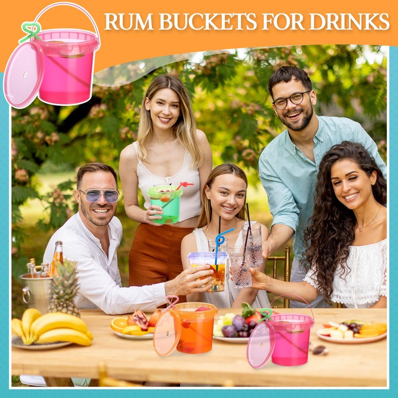 Funnymoom 16 Pack 32 oz Plastic Rum Buckets for Drinks