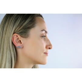 Leaf-Shaped Blue Topaz Climber Earrings in 925 Sterling Silver by Tela Jewelry | 1-Inch Ear Crawler | Natural Gemstone for Clarity and Good Fortune