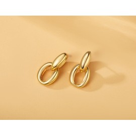18K Gold Plated Paperclip Earrings For Women Trendy Chain Link Earrings Gold Statement Square Hoop Earring Rectangle Drop Dangle Earring Jewelry Gifts For Wedding