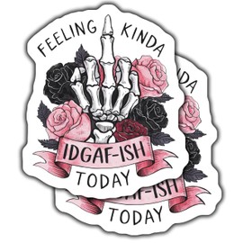 2-Pack 5-Inch Funny Skeleton Stickers - Feeling Kinda IDGAF-ish Today Decals - Skull Hand Stickers - Floral Skeleton Stickers for Laptops or Water Bottles - CCSTICKER13645