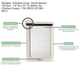 Chicken Coop Window 14" W x 21" H, Flush Mount Tilt Out Brown for Chicken Coops, Sheds, and Playhouses 1 PK (WCC1421BR-BX1)