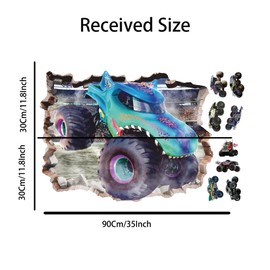 3D Monster Cars Wall Stickers,Removalble Break Through The Wall Stickers for Children Bedroom Living Room (Monster Truck2)