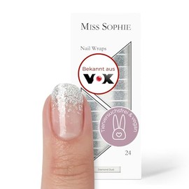 Original Miss Sophie Nagelfolien Diamond Dust I 24 ultra-dünne Nagellack-Streifen mit Farbverlauf Glitzer, Silber I Für Finger-&Fußnägel I Hält auf Natur- sowie lackierten, Acryl-, Gel-&Shellac-Nägeln