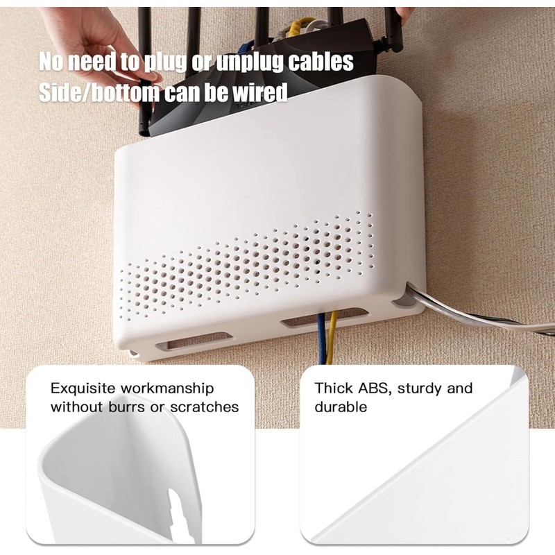 Wall Mounted WiFi Router Storage Box, White ABS Router Organizer