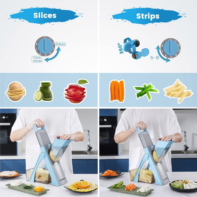 SUPMAKIN Upgrade Safe Mandoline Slicer, Adjustable Potato Slicer, Vegetable F...
