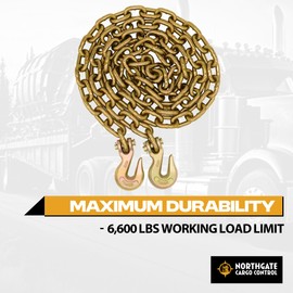 Transport Chain - 3/8" x 10 ft Long, Grade 70 Chain with Clevis Grab Hooks - G70 Load Binder Chain, 6,600 lbs WLL - Pack of 4 (Northgate Cargo Control)