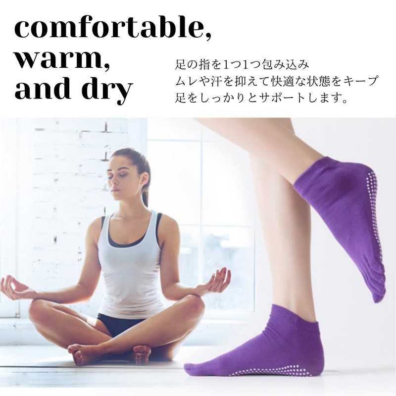 Copeflap Women's Yoga Socks, 5 Toes, Pilates, Anti-Slip, 2 Pair