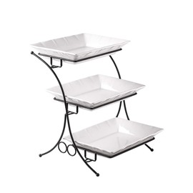 YHOSSEUN Large Tiered Tray Stand, 3 Tier Serving Tray Porcelain Baking Set with Serving Stand 3 Tier Buffet Server for Fruit, Dessert, Food Display Stand for Party, Thanksgiving