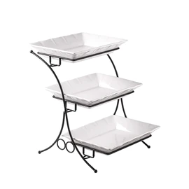 YHOSSEUN Large Tiered Tray Stand, 3 Tier Serving Tray Porcelain Baking Set with Serving Stand 3 Tier Buffet Server for Fruit, Dessert, Food Display Stand for Party, Thanksgiving
