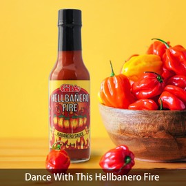 HELLBANERO FIRE HABANERO SAUCE | Made with Aged Cayenne Red Peppers | Crafted in Small Batches, Low Sugar, Low Carb | Awesome Hot Sauce & Marinade.