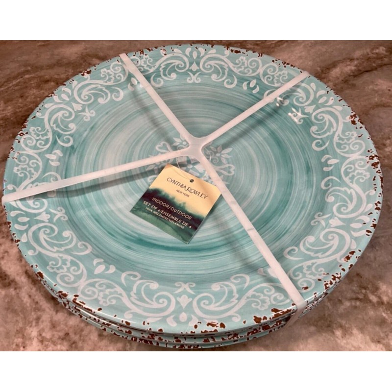 Cynthia Rowley Melamine Dinner Plates Blue Medallion Swirl Cynthia Rowley