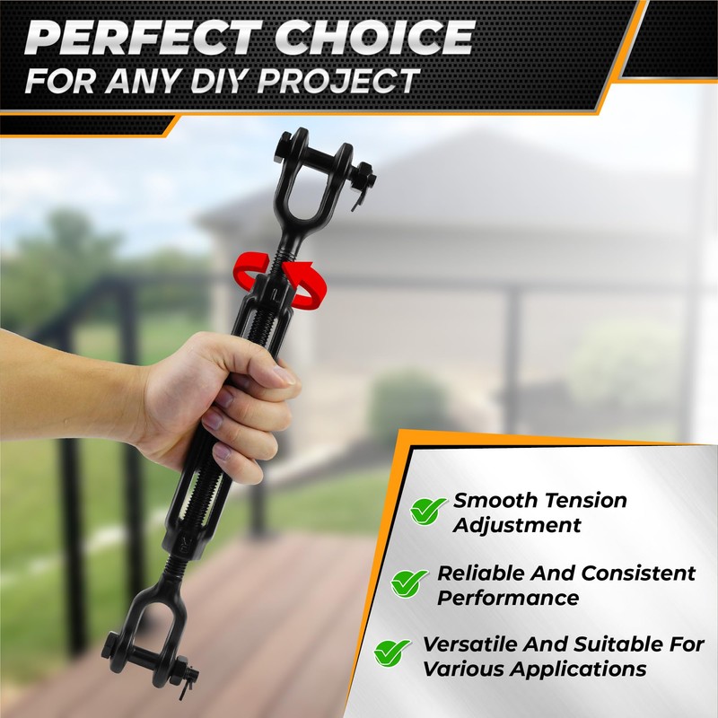 [Premium] 5/8”x15” Heavy Duty Jaw and Jaw Turnbuckle, 3500 lbs