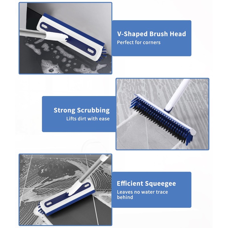 Scrubber with Handle, 2-in-1 Floor Scrubber with Water Pusher &