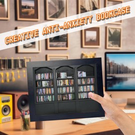 Yoyika Bookcase for Anxiety, Miniature Dollhouse Bookcase Furniture with 200 Mini Books, Anti-Anxiety Bookcase, Miniature Bookcase, Stress Relief Toy, Gifts Decor for Book Lovers (Black)