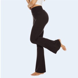 YOLIX Flare Leggings for Women with Pockets - Crossover High Waisted Black Flared Leggings for Yoga Gym Workout