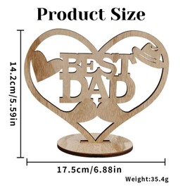 Fathers Day Table Centerpiece Best Dad Heart Shape Wooden Ornament Cutout Plaque Father's Day Party Decorations Best Dad Gifts from Daughter Son, 17.5x14.2cm
