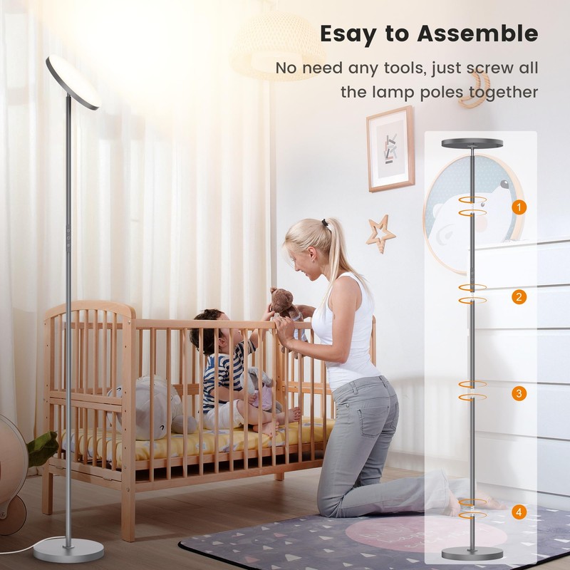WOWLUMEN Floor Lamp,Bright 36W 3500LM Standing Lamp with Remote, 2700K