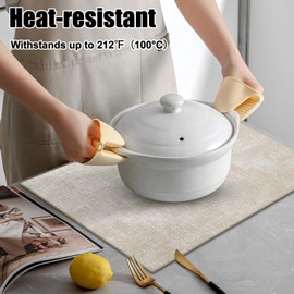 Homaxy Faux Leather Heat Resistant Placemats for Dining Table Set of 4, Waterproof Wipeable Washable PU Table Mats, Easy to Clean Anti-Slip Place Mats, 11.8" x 17", Beige