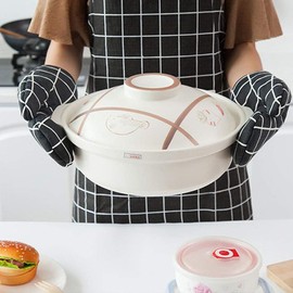 Oven Gloves, Heat Resistant, 1 Pair of Oven Gloves, Cotton Non-Slip Kitchen Oven Gloves, Heat Resistant Oven Gloves, Pot Holder for Cooking, Baking, Barbecue, (Black)