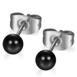Flongo Women's Pearl Stud Earrings 3-8 mm Silver Black White Rose Gold Stainless Steel Stud Earrings Round Ball Beads Hypoallergenic Start Set for Girls Boys Women, Stainless Steel