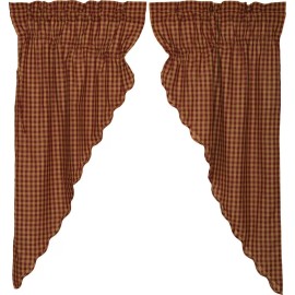 Country Craft House New Country Primitive Farmhouse TAN RED CHECK PRAIRIE SWAGS Curtains 84"