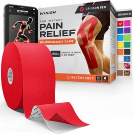 Kinesiology Tape-Incredible Support for Athletic Sports and Recovery + Free Taping Guide-Uncut 2 inch 50 feet Roll (Crimson Red + Free Taping Guide, Pack of 1)