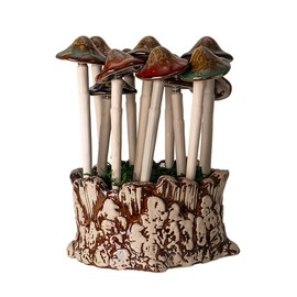 Pacific Giftware 12 Piece Ceramic and Resin Mushroom Picks with Planter Ideal for Fairy Garden Decor and Outdoor and Indoor Mushroom House Displays 8.27" H