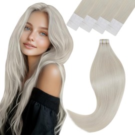 Vivien Real Hair Extensions, Tape-In Blonde Extensions, Tape, Real Hair, #60, Platinum Blonde, Tape-In Extensions, Real Hair, 45 cm, 50 g / 20 Pieces