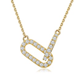 DAYBYDAY Gold Necklaces for Women Dainty Interlocking Moissanite Safety Pin Paper Clip Necklace