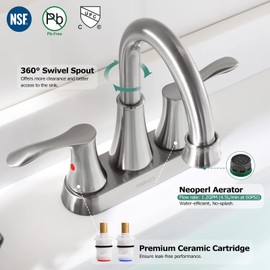 PARLOS Swivel Spout 2-Handle Brushed Nickel Bathroom Sink Faucet with Metal Pop-up Drain and Faucet Supply Lines, Demeter 13627