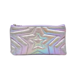 Stars Embossed Roxy Style Silver Rainbow Pencil Case 22cm (Silver)