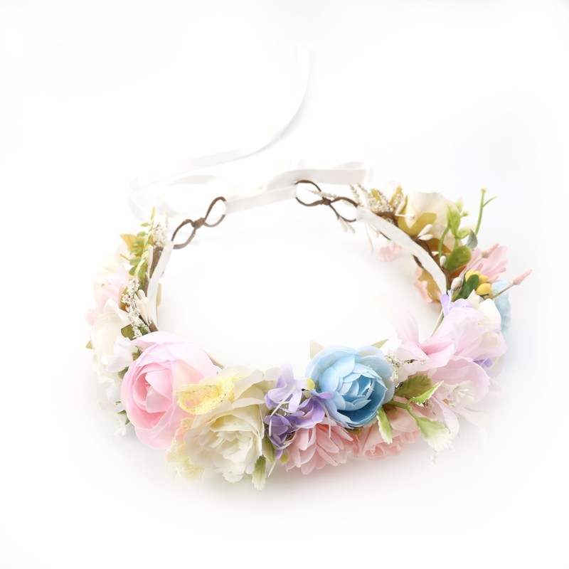PoshMyra Easter Bunny Flower Crown Spring Floral Headpiece Pink Purple