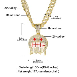 YOHAX Men's Hip Hop Necklace Alloy Full Smiley Face Pendant Hip Hop Style Necklace Jewelry Rock 'n' Roll Stress Relief Fashion Party Accessories (Red Smile Gold Pendant)