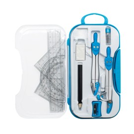 OT-NVWOZR Maths Set Geometry Compasses, 10 PCS School Stationery Includes 2 Compasses, 3 Rulers,Protractor, Pencil, Sharpener, Rubber, Pencil Lead in Carry Case for Student Drafting