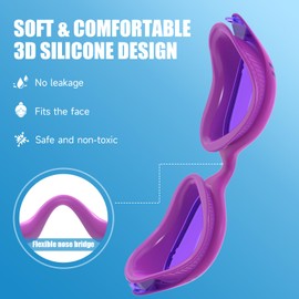 VegoVia Adult Swim Goggles for Men Women Swimming Goggles Pool Anti Fog UV Protection Youth Purple Water Swim Glasses Goggle Waterproof with Goggles Case