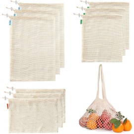10 Piezas Bolsas Reutilizables de Malla para Frutas y Verduras, Bolsas de Compras de Malla Algodón 4 Tamaños Bolsa de Verduras Portátil, Bolsas para Almacenamiento de Frutas Verduras Alimentos