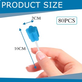 Disposable Oral Care Sponge, 80 Pieces Oral Care Sponge Swabs, Oral Care Sticks for Cleaning Dental Clinics, Individually Packed (Plum Blossom Blue)