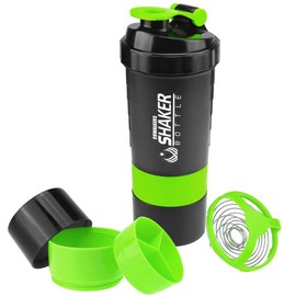 CoWalkers Botella para Proteina Gym de Coctelera con mezclador 22oz, almacenamiento de giro y bloqueo de 3 capas, 100% libre de BPA Prueba de fugas Fitness Deportes Nutrición Suplementos 650ml(Verde)