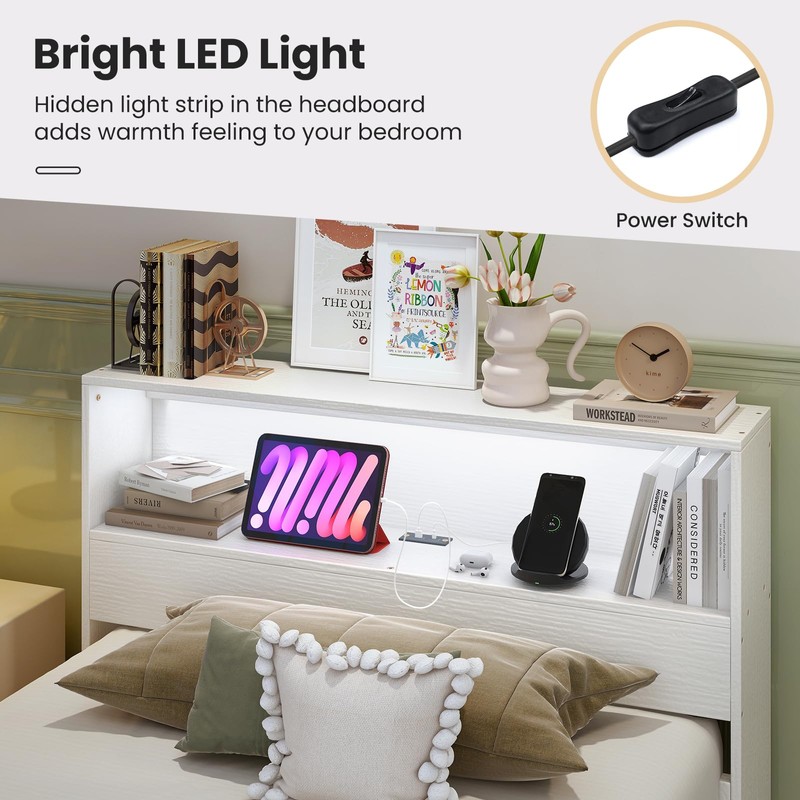 DORTALA Twin Bed Frame with LED Light & Charging Station,